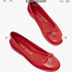Kate Spade Cherry Red Leather Ballet Flats with Charm Size 7.5